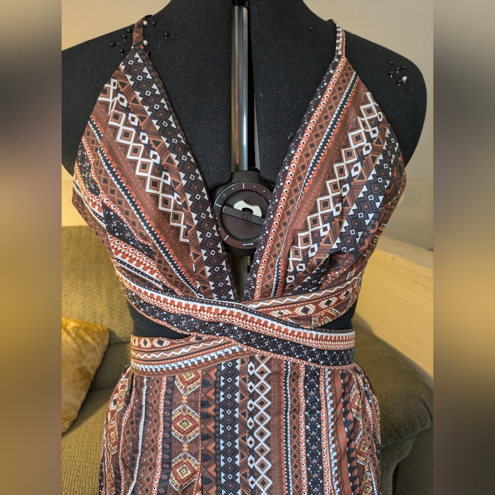 SHEIN Rust, Cream & Black Boho Wrap Maxi Dress - Picture 6 of 13